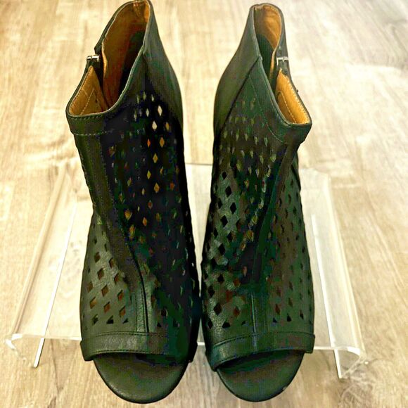 JellyPop Terrence Caged Open Toe Ankle Boots 3" Heel Black Womens Size 11 - Picture 2 of 6